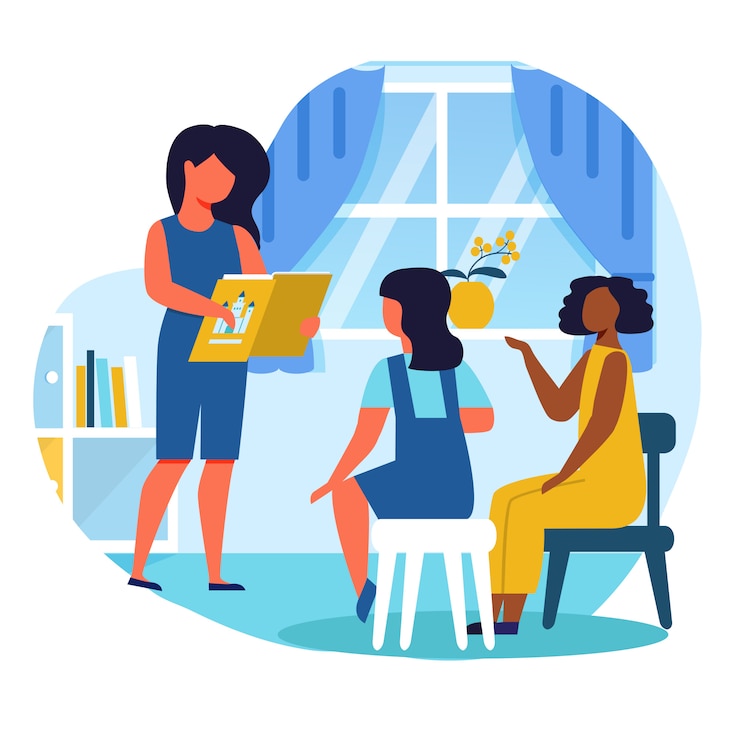 Vector girls reading fairy tale flat  