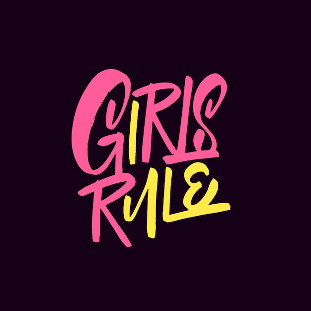 Girls Rule hand drawn colored lettering phrase. Modern brush calligraphy.