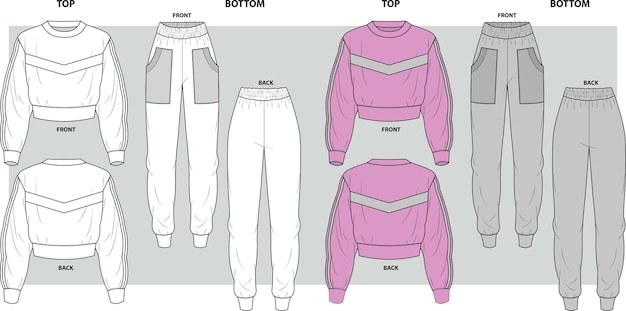 Vector girls sweatshirt with track pant flat sketch