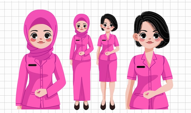 Girls in uniform dress illustration