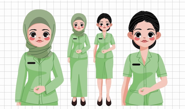 Girls in uniform dress illustration