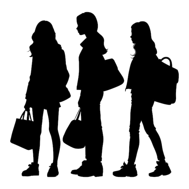 girls with bag silhouette on white