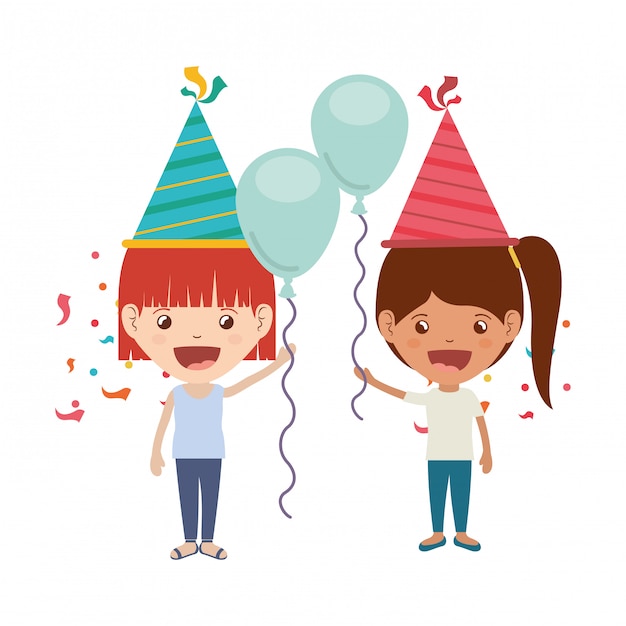 Girls with party hat and helium balloon in birthday celebration