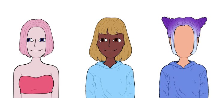 Vector girls with short hair with colorful clothes cartoon