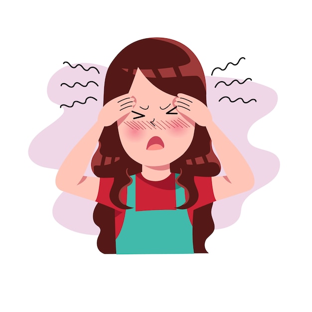 Girls or Woman or People Having Headache. Migraine. Stress. Depression. Frustration and Anger Expression. Sickness Concept. Isolated. Illustration in Flat Cartoon Style. Health and Medical