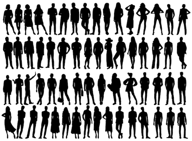 Vector girls women men silhouette set on white background isolated