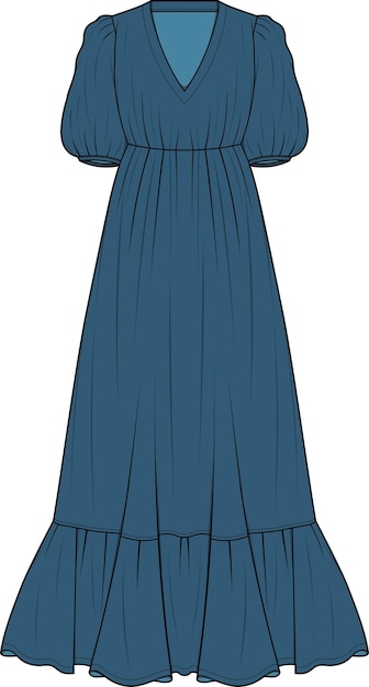 Girls and women woven long dress with half sleeves vector