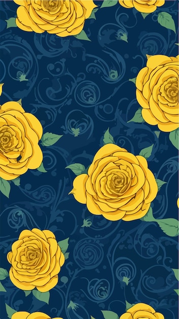 Girly charm navy e yellow seamless rose vector art