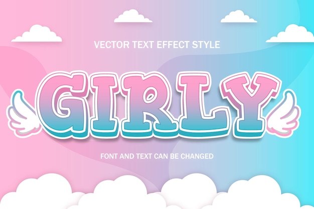 girly cute kawaii lettering 3d editable text effect font style template feminine background design