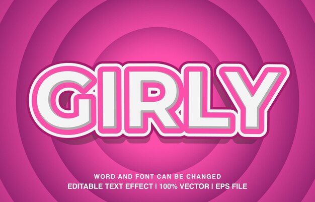 Vector girly editable text effect template 3d cartoon pink text style