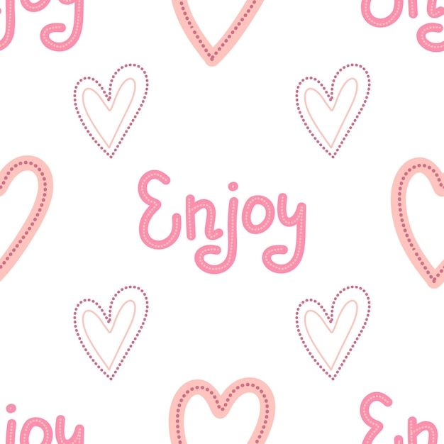 Girly hearts vector seamless pattern with lettering