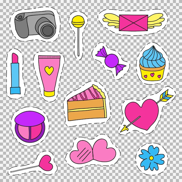 Vector girly pop patches set