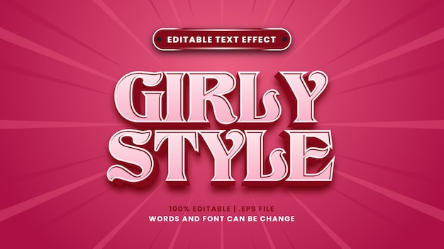 Vector girly style editable text effect in modern 3d style