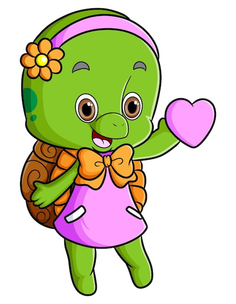 Vector the girly turtle is wearing the dress and holding love of illustration