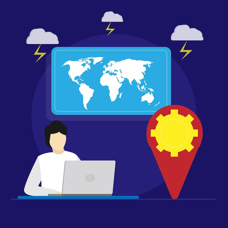 Vector gis day concept, discovering the world through gis, geographical information system, information