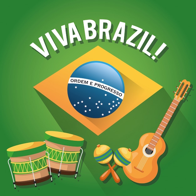 Gitaar drum en maraca pictogram. Brazilië cultuur Amerika