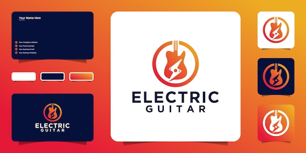 Gitaar- en elektrische logo-ontwerpinspiratie en visitekaartjeinspiratie