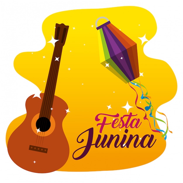 Gitaar en lantaarnsdecoratie aan festa junina