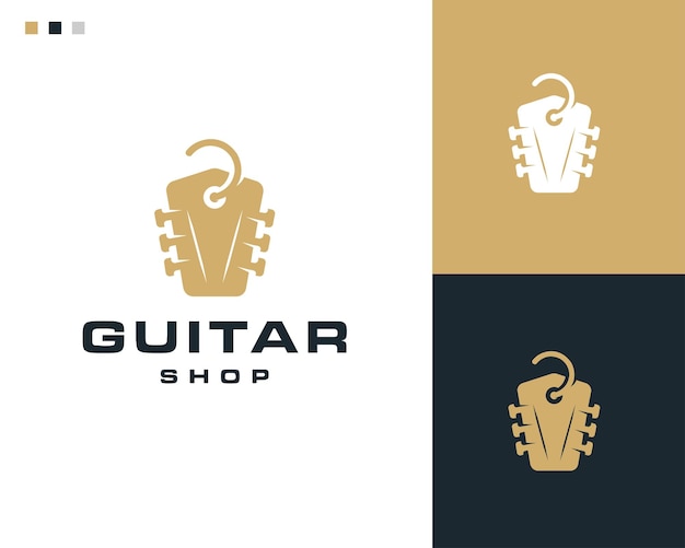Gitaar en winkel label prijs logo ontwerp