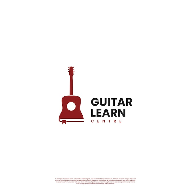 Gitaar leren logo-ontwerp op geïsoleerde achtergrond gitaar combineren met boek logo concept