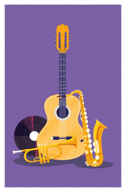 Vector gitaar saxofoon trompet en vinyl