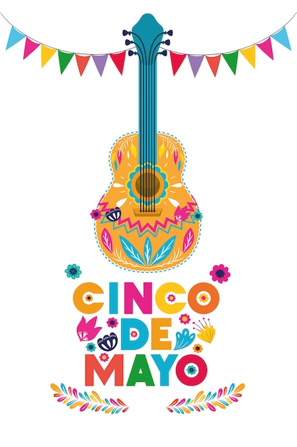 Gitaarontwerp, Cinco de Mayo Mexico cultuurtoerisme Latijn en partijthema Vectorillustratie