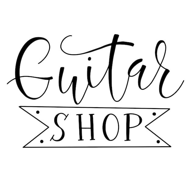 Gitaarwinkel hand tekenen belettering