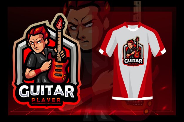 Gitarist mascotte esport logo ontwerp