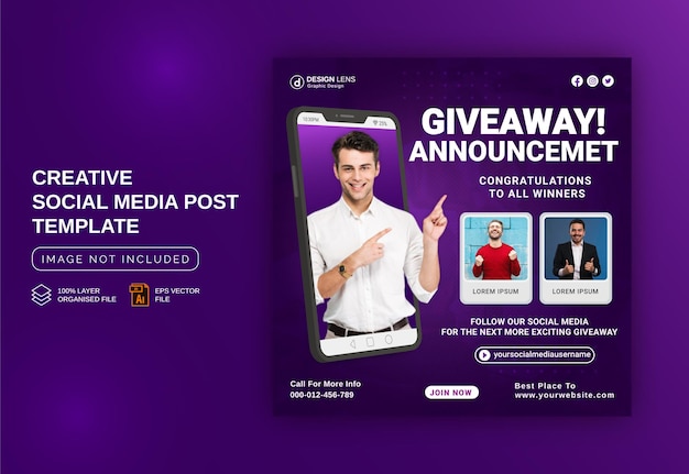 Give away announcement instagram banner social media post template