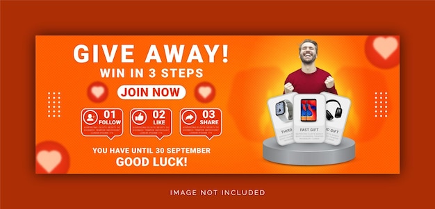 Vector give away product win in three steps social web banner template