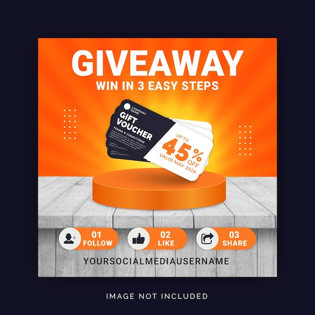 Give Away Win In Drie Stappen Instagram Banner Social Media poste Template