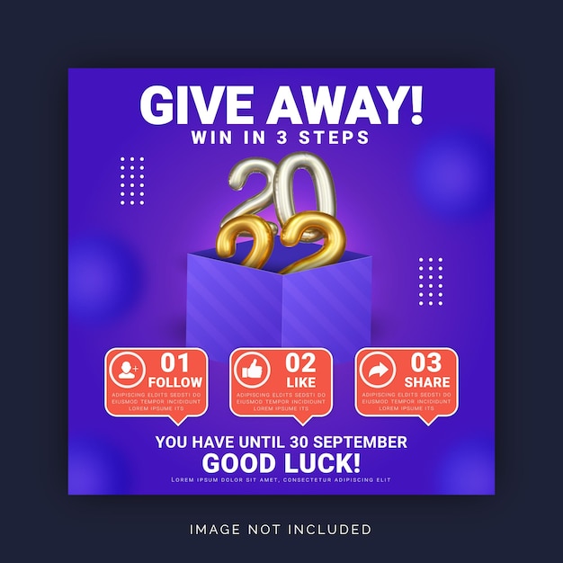 Give away win in three steps instagram banner social media post template