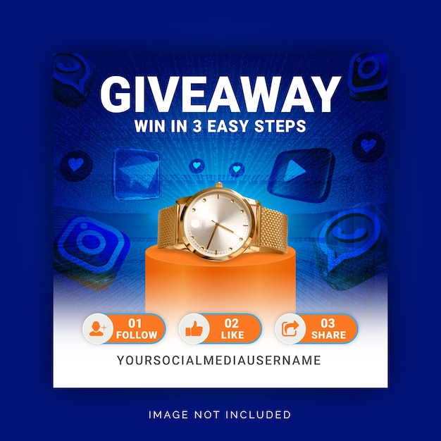 Give away win in three steps instagram banner social media poster template