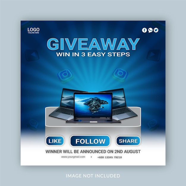 Give Away Win In Three Steps Social Media Banner Instagram Post Template