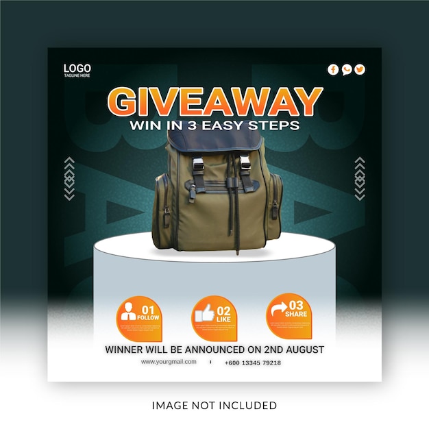 Give Away Win In Three Steps Social Media Post Instagram Banner Template