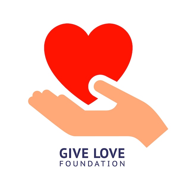 Give love banner hand gesture with heart