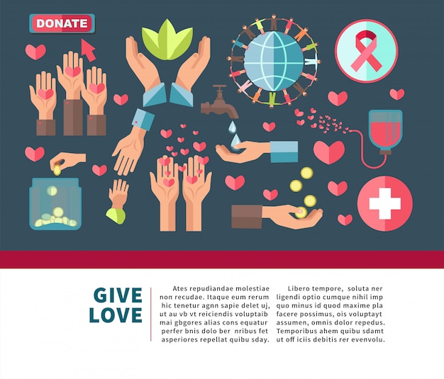 Vector give love donate agitative poster for join to charity