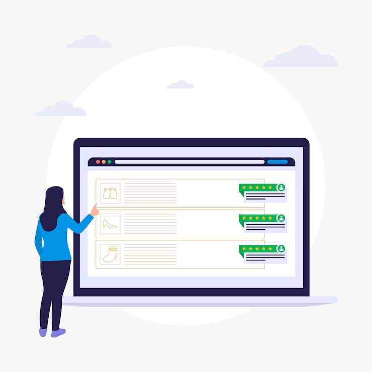 Vector give reviews about online stores for customer feedback vector flat illustration