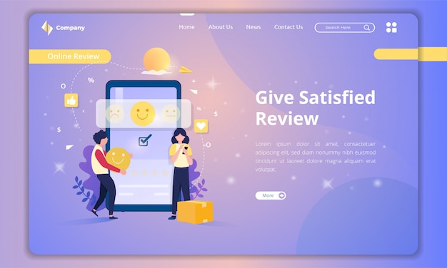 Give satisfied reviews for customer feedback concept on landing page