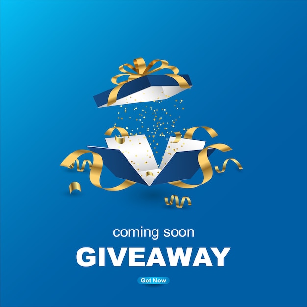 Giveaway banner template design with realistic gift box.