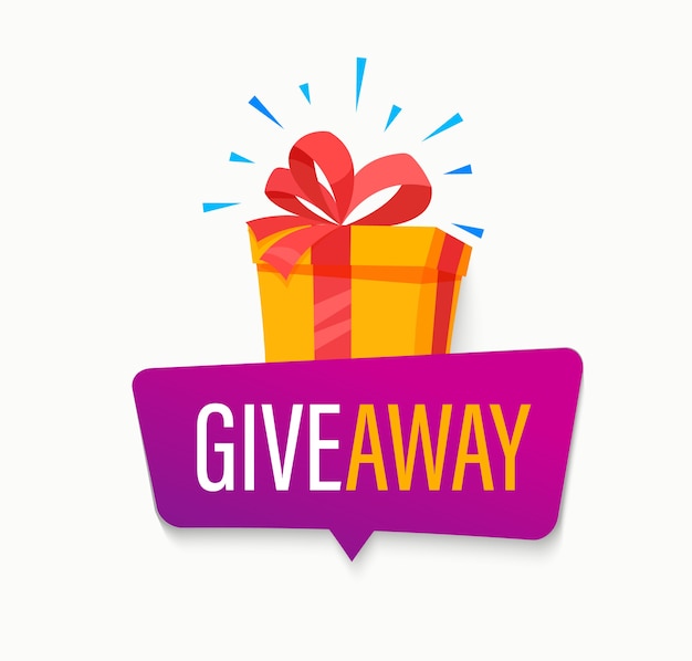 Giveaway banner win poster with isolated gift box