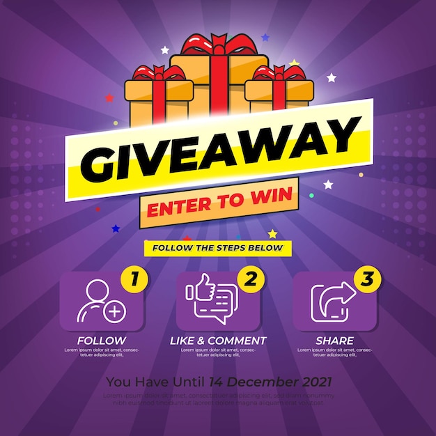 Giveaway contest for social media feed. Template Giveaway Prize win competition Follow the steps below