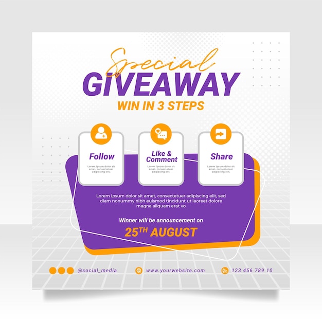 Vettore modello di banner per post sui social media del concorso giveaway