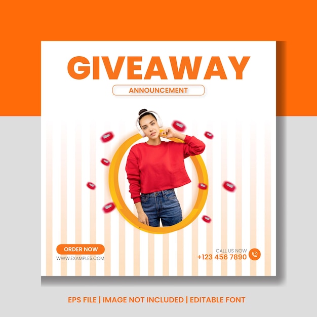 Giveaway promotion for instagram and social media post template