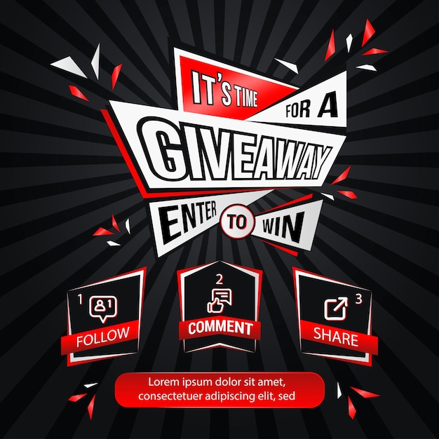 Giveaway quiz contest for social media feed vector template prize win competition with steps