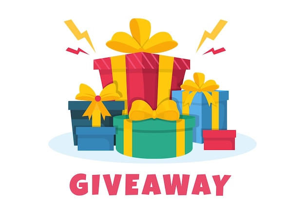 Giveaway sjabloon Hand getekende Cartoon vlakke afbeelding met Win een prijs en Gift Box Design