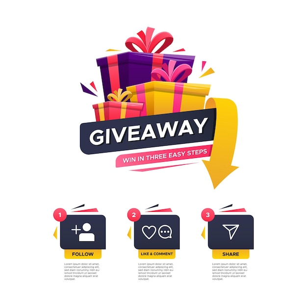 Vector giveaway social media contest announcement with stepbystep background vector