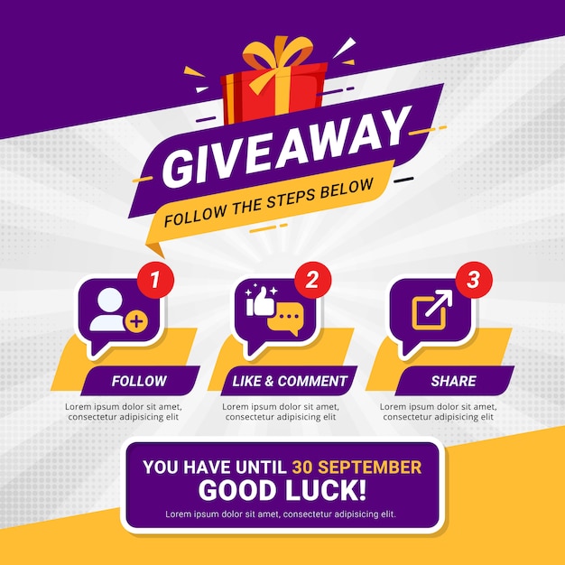 Vector giveaway steps for social media contest design concept