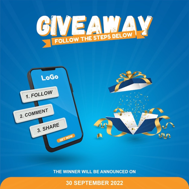 Vector giveaway steps for social media contest with phone design