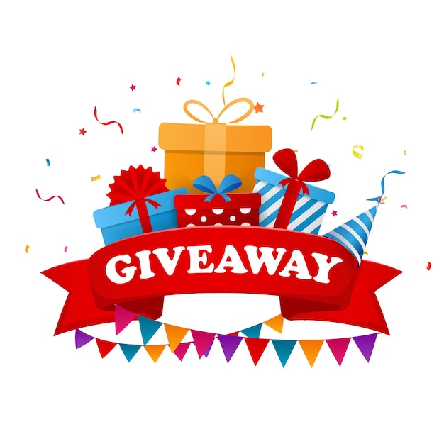 Vector giveaway text  with gifts and confetti